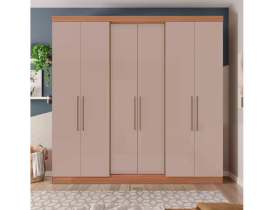 Guarda-Roupa Casal Bartira Napoli UP com 234,5cm de Largura, 6 Portas, 4 Gavetas e 4 Prateleiras - Avelã/Cappuccino