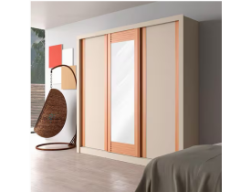 Guarda-Roupa Casal Bartira Village com 3 Portas, 4 Gavetas, Espelho e 243,1 cm de Largura - Areia/Peroba