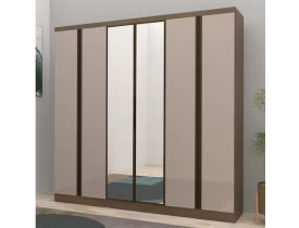 Guarda-Roupa Casal Bartira Monte Rei com Espelho, 6 Portas, 6 Gavetas - 238cm de largura - Avelã e Cappuccino