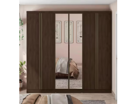 Guarda-Roupa Casal Bartira Monte Rei com Espelho, 6 Portas, 6 Gavetas - 238cm de largura - Café/Avelã