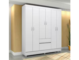 Guarda-Roupa Bartira Brusque II com 149 cm de Largura, 6 Portas e 2 Gavetas - Branco/Pink/Branco
