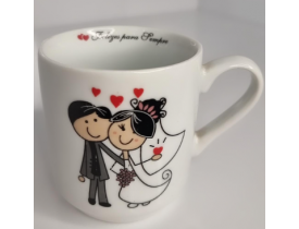 CANECA PORCELANA FELIZES PARA SEMPRE 