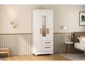 ROUPEIRO 3 PORTAS 2 GAVETAS FORTALEZA PLUS COM ESPELHO ATUALLE BRANCO BRILHO (F.L)