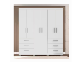 Guarda-Roupa Bartira Santiago com 6 Portas e 6 Gavetas Externas - 209,2cm de Largura - Branco fosco