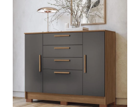 Cômoda Santos Andirá Pinhais Com 2 Portas, 4 Gavetas, 1 Prateleira, 1 Cabideiro 130,2cm De Largura