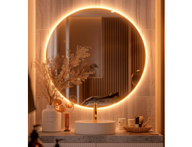 Espelho Redondo Grande de 50cm com Led Frio - Espelho com Luz Ideal para Quarto, Banheiro e Sala, Espelho com Led e Moldura Lapidada para Decoração de Parede