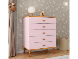 Cômoda Infantil Bartira Ternura com 5 Gavetas - 70,8cm de largura - Rosa Wood