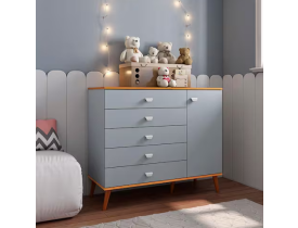 Cômoda Infantil Bartira Ternura com 5 Gavetas e 1 Porta - 106,8cm de largura - Azul Wood