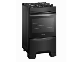 Fogão Continental 4 Bocas FC4GB Preto Mesa de Vidro Forno Eco Turbo Grades de Ferro Fundido Bivolt