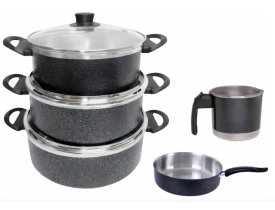 Jogo De Panelas Kit 5 Com Frigideira E Caneca Tampa De Vidro Preto