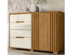 Cômoda 4 Gavetas 2 Portas Com Ripado Texas Off White Moval Freijó Off