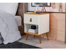 Mesa de Cabeceira Larissa em MDP com Pintura Off White/Marrom - Bege
