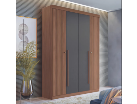 Guarda Roupa Casal 4 Portas 2 Gavetas Ripado Buriti Cor Jatoba/grafite