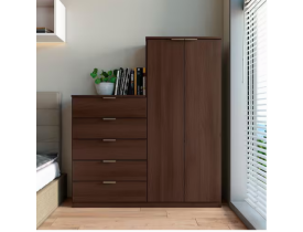 Cômoda Sapateira Bartira Roma com 2 Portas e 5 Gavetas - 122cm de largura - Café
