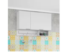 Armário Basculante Bartira Rubi com 2 Portas, 2 Prateleiras e Suporte para Utensílios - Branco