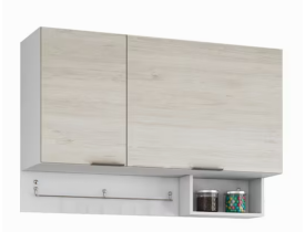 Armário Basculante Bartira Rubi com 2 Portas, 2 Prateleiras e Suporte para Utensílios - Branco / Freixo (Cód. Item 11526494)  Outros produtos Bartira