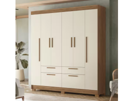 Guarda-roupa 6 Portas 4 Gavetas Mdp Guarapuava Jatobá/Areia - Off White