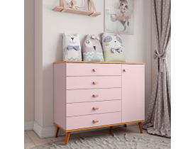 Cômoda Infantil Bartira Ternura com 5 Gavetas e 1 Porta - 106,8cm de largura - Rosa Wood