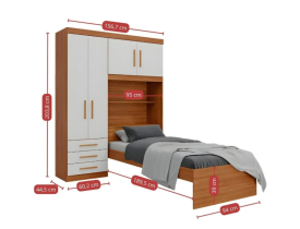 Guarda-roupa Solteiro com Cama Solteiro 4 Portas 3 Gavetas Advantage - Batrol Móveis