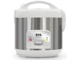 PANELA ELETRICA DE ARROZ EOS 5 XÍCARAS INOX BRANCA COM TAMPA DE VIDRO CLEAR GLASS EPA05BI 110V