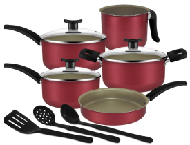 Jogo De Panelas Antiaderente Cereja 8 Pçs C/ Tampa De Vidro