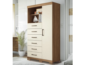Multi-cômoda 1 Porta 6 Gavetas Marabá Com Pés Jatoba/areia