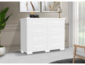 Cômoda OME 8 Gavetas Com Corrediças Telescópicas Tampo de 25mm e Puxadores em Madeira Cor Branco JA