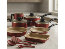 Jogo De Panelas Tramontina 10 Peças Antiaderente Cor Vermelho