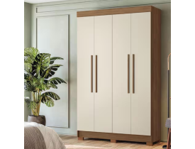 Guarda-Roupa Solteiro Santos Andirá Sarandi com 4 Portas, 2 Gavetas e 4 Prateleiras - 130cm de largura - Jatoba/Areia
