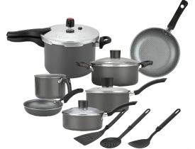 Conjunto Jogo De Panelas Enjoy Com Panela De Pressão 10pçs Cor Cinza