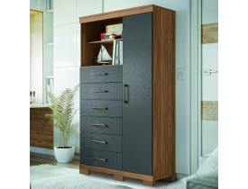 Cômoda Multiuso 1 Porta 6 Gavetas com Pés Marabá Santos Andirá - Grafite