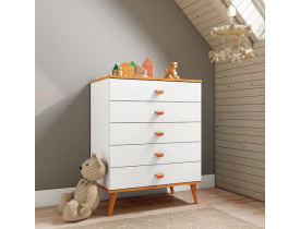 Cômoda Infantil Bartira Ternura com 5 Gavetas - 70,8cm de largura - Branco Wood