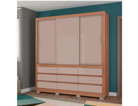Guarda-Roupa Bartira Arezzo com 3 Portas e 9 Gavetas Externas - 207,4cm de largura - Avelã e Cappuccino