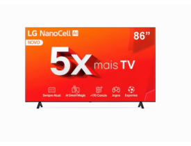 Smart TV 4K 86" LG NanoCell 86NANO80T com Processador a8 AI, Painel 120Hz, FreeSync, Alexa/Chromecast integrado, webOS 24 e Controle Smart Magic